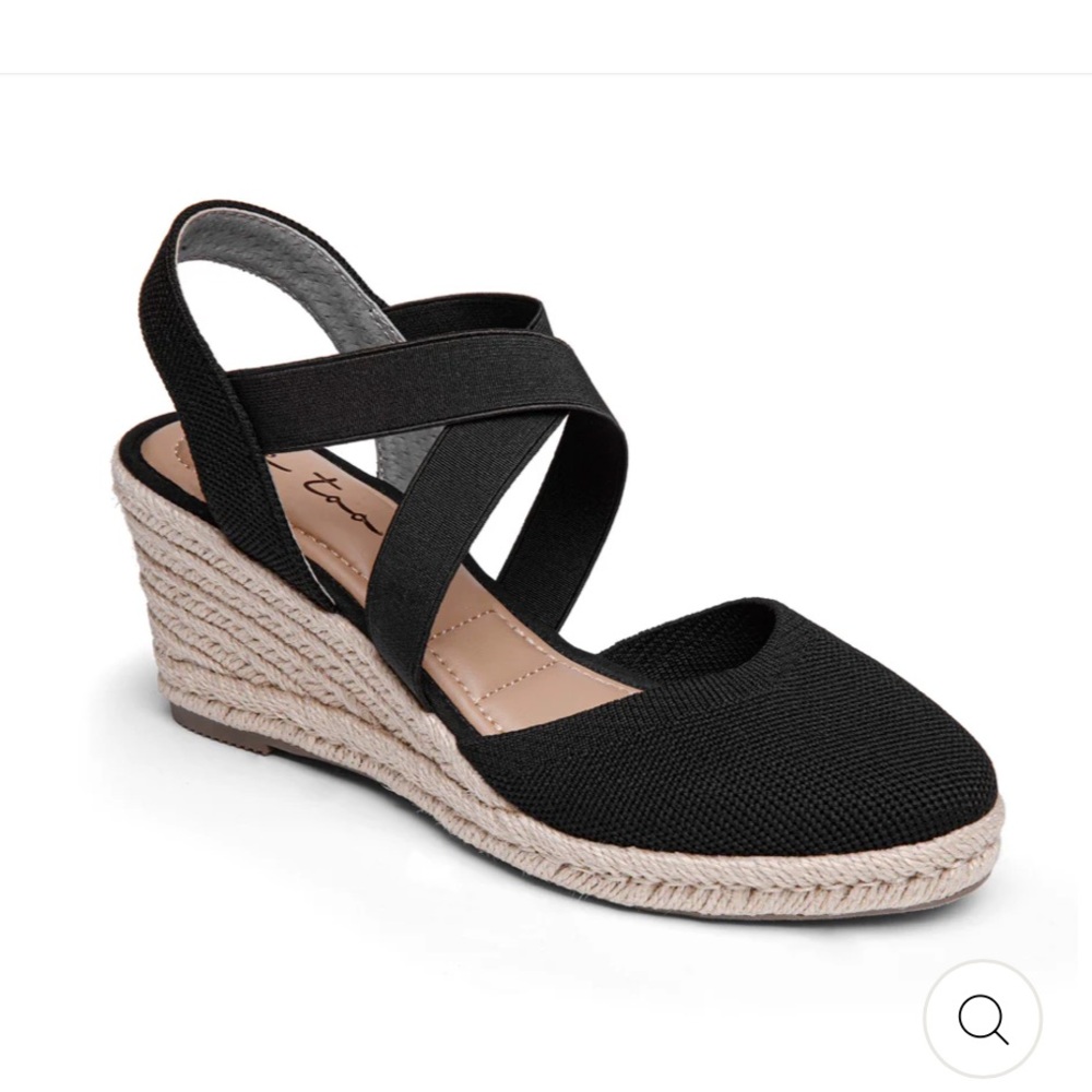 Me Too Black Espadrille Wedge Sandals - High Comfort with Memory Foam